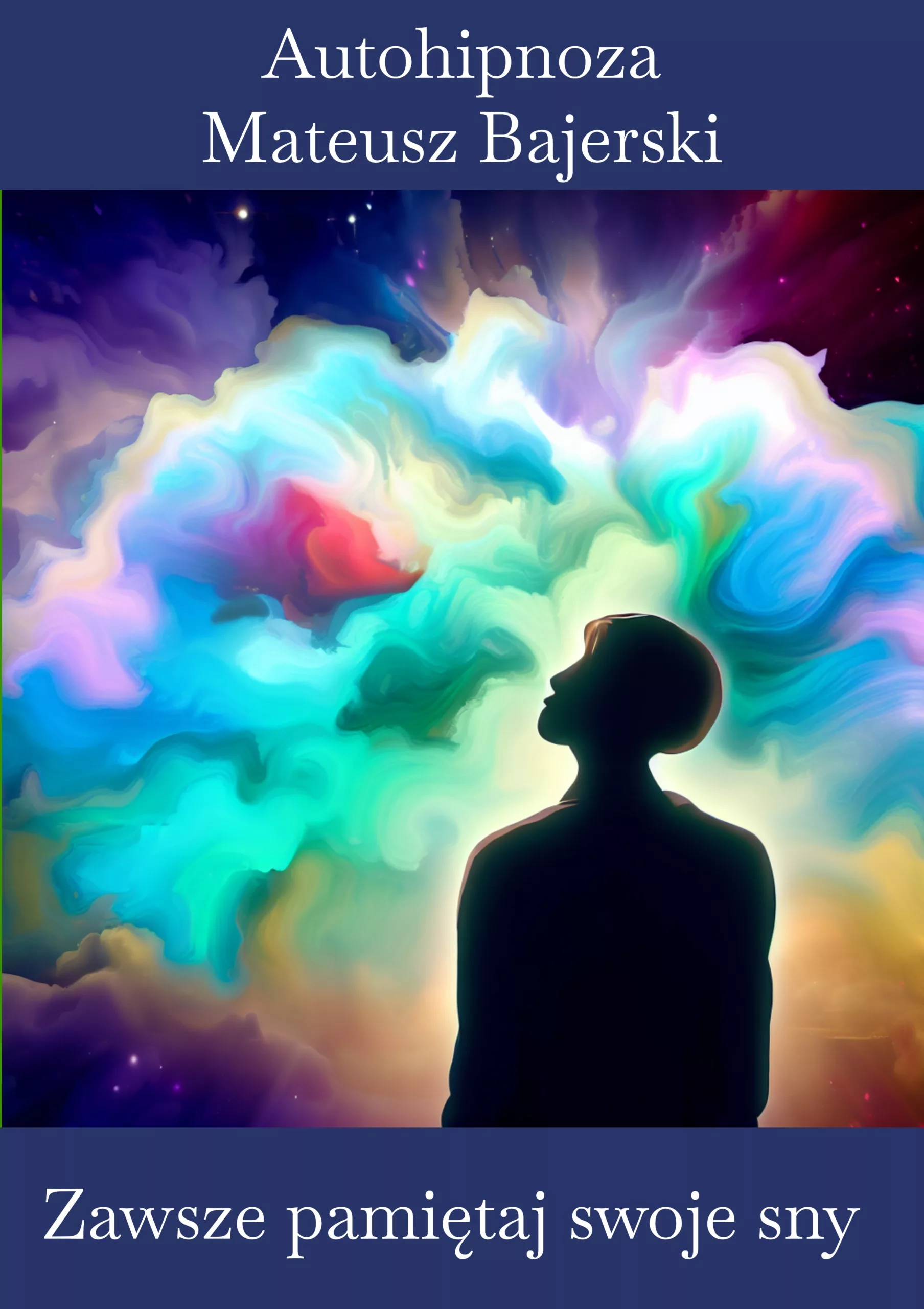 Obraz człowieka śniącego kolorowe, abstrakcyjne obrazy, które są wypuszczane z jego mózgu.